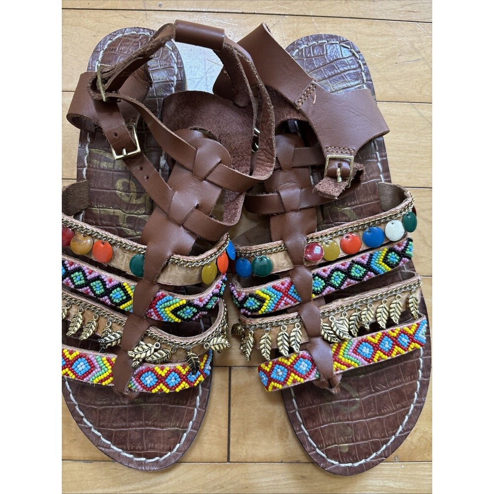 SAM EDELMAN LORELLE Multi Color Festival Gladiator Y2K SoHo Boho Bling Aztec 9.5